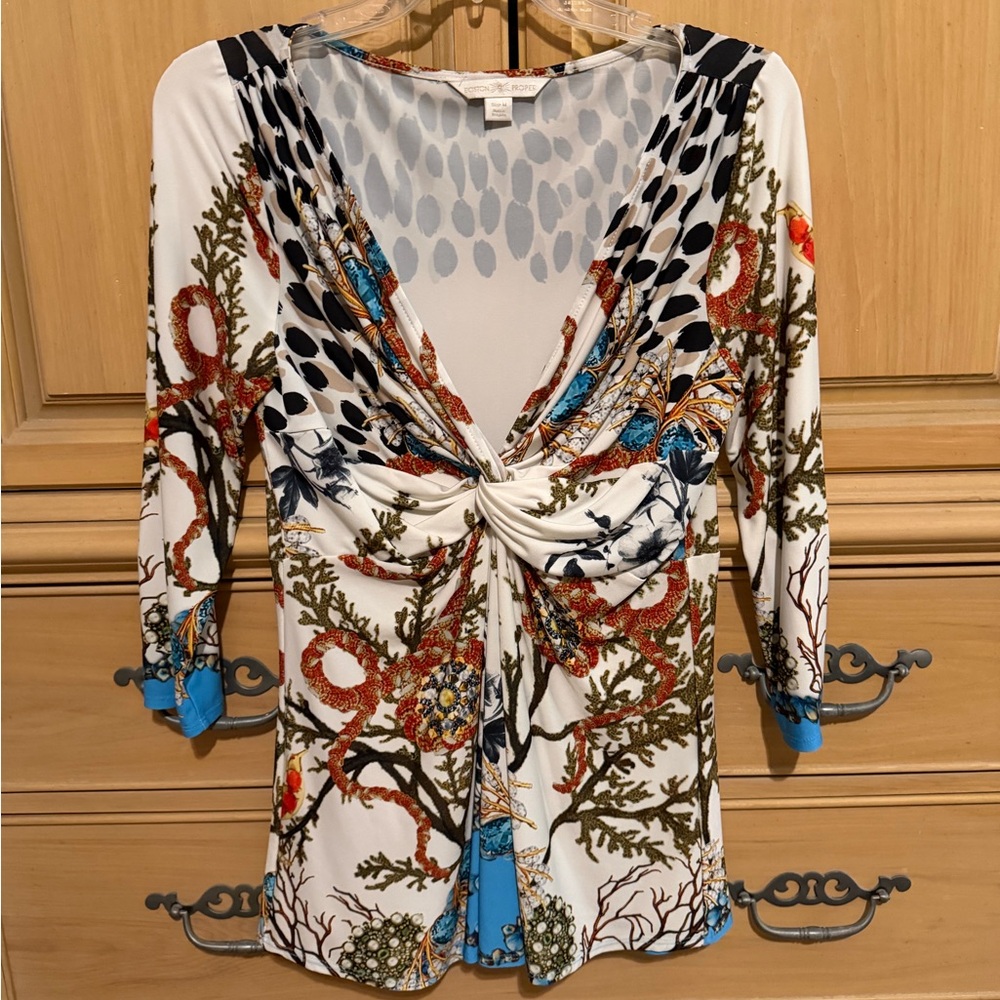 Boston Proper Multicolor V-Neck Long Sleeve Top